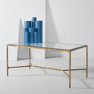Safavieh JESSA Modern Coffee Table with Tempered Glass Top and Sleek Forged-Iron Frame for Elegant Living Spaces Brass SFV9520A
