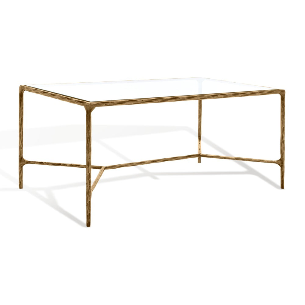 Safavieh JESSA Modern Coffee Table with Tempered Glass Top and Sleek Forged-Iron Frame for Elegant Living Spaces Brass SFV9520A