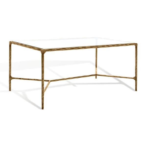 Safavieh JESSA Modern Coffee Table with Tempered Glass Top and Sleek Forged-Iron Frame for Elegant Living Spaces Brass SFV9520A