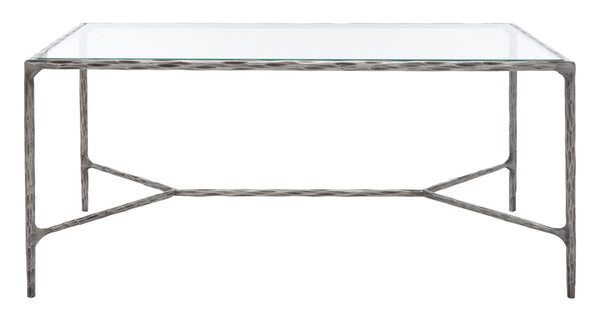 Safavieh JESSA Modern Coffee Table with Tempered Glass Top and Sleek Forged-Iron Frame for Elegant Living Spaces Silver SFV9520B