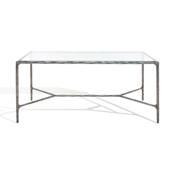 Safavieh JESSA Modern Coffee Table with Tempered Glass Top and Sleek Forged-Iron Frame for Elegant Living Spaces Silver SFV9520B