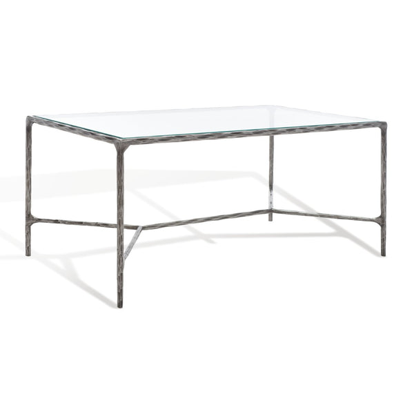 Safavieh JESSA Modern Coffee Table with Tempered Glass Top and Sleek Forged-Iron Frame for Elegant Living Spaces Silver SFV9520B