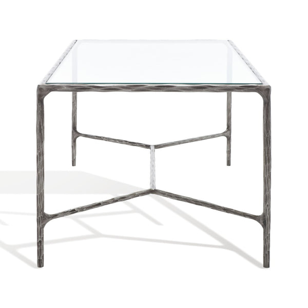 Safavieh JESSA Modern Coffee Table with Tempered Glass Top and Sleek Forged-Iron Frame for Elegant Living Spaces Silver SFV9520B