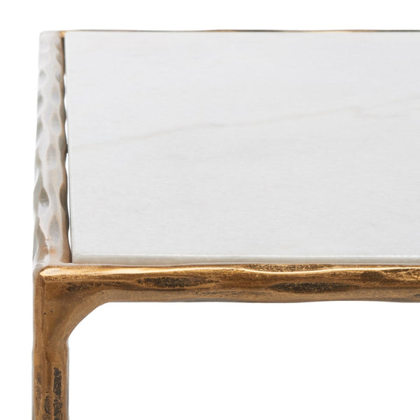 Safavieh JESSA Contemporary Marble Coffee Table with Sleek Iron Frame for Modern Living Room Elegance White / Brass SFV9520C