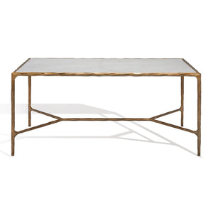 Safavieh JESSA Contemporary Marble Coffee Table with Sleek Iron Frame for Modern Living Room Elegance White / Brass SFV9520C