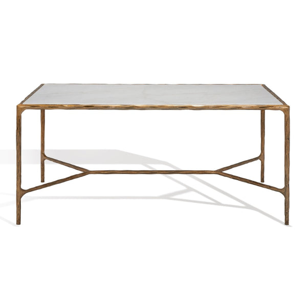 Safavieh JESSA Contemporary Marble Coffee Table with Sleek Iron Frame for Modern Living Room Elegance White / Brass SFV9520C