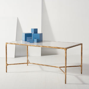 Safavieh JESSA Contemporary Marble Coffee Table with Sleek Iron Frame for Modern Living Room Elegance White / Brass SFV9520C