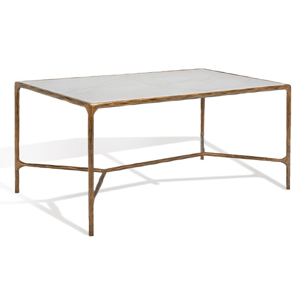 Safavieh JESSA Contemporary Marble Coffee Table with Sleek Iron Frame for Modern Living Room Elegance White / Brass SFV9520C