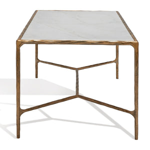 Safavieh JESSA Contemporary Marble Coffee Table with Sleek Iron Frame for Modern Living Room Elegance White / Brass SFV9520C