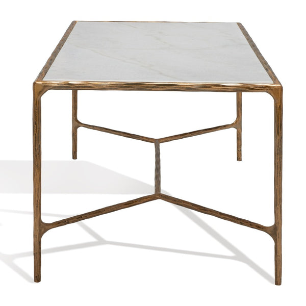 Safavieh JESSA Contemporary Marble Coffee Table with Sleek Iron Frame for Modern Living Room Elegance White / Brass SFV9520C