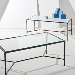 Safavieh JESSA Modern Coffee Table with Tempered Glass Top and Sleek Forged-Iron Frame for Elegant Living Spaces Black SFV9520E
