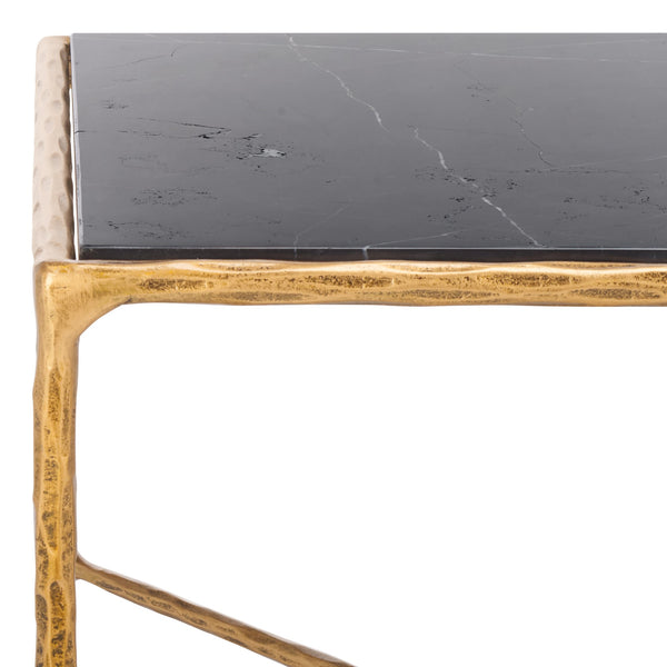 Safavieh Jessa Coffee Table: Elegant Black Marble Top With Sleek Brass & Forged Iron Frame For Luxurious Living Brass ,Black Metal ,Black Marble ,Wood Sfv9520f