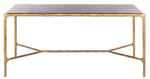 Safavieh Jessa Coffee Table: Elegant Black Marble Top With Sleek Brass & Forged Iron Frame For Luxurious Living Brass ,Black Metal ,Black Marble ,Wood Sfv9520f