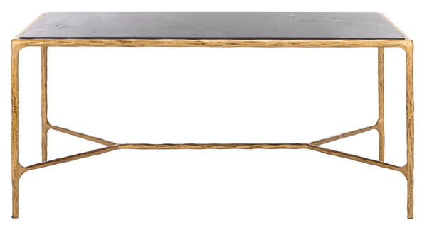 Safavieh Jessa Coffee Table: Elegant Black Marble Top With Sleek Brass & Forged Iron Frame For Luxurious Living Brass ,Black Metal ,Black Marble ,Wood Sfv9520f