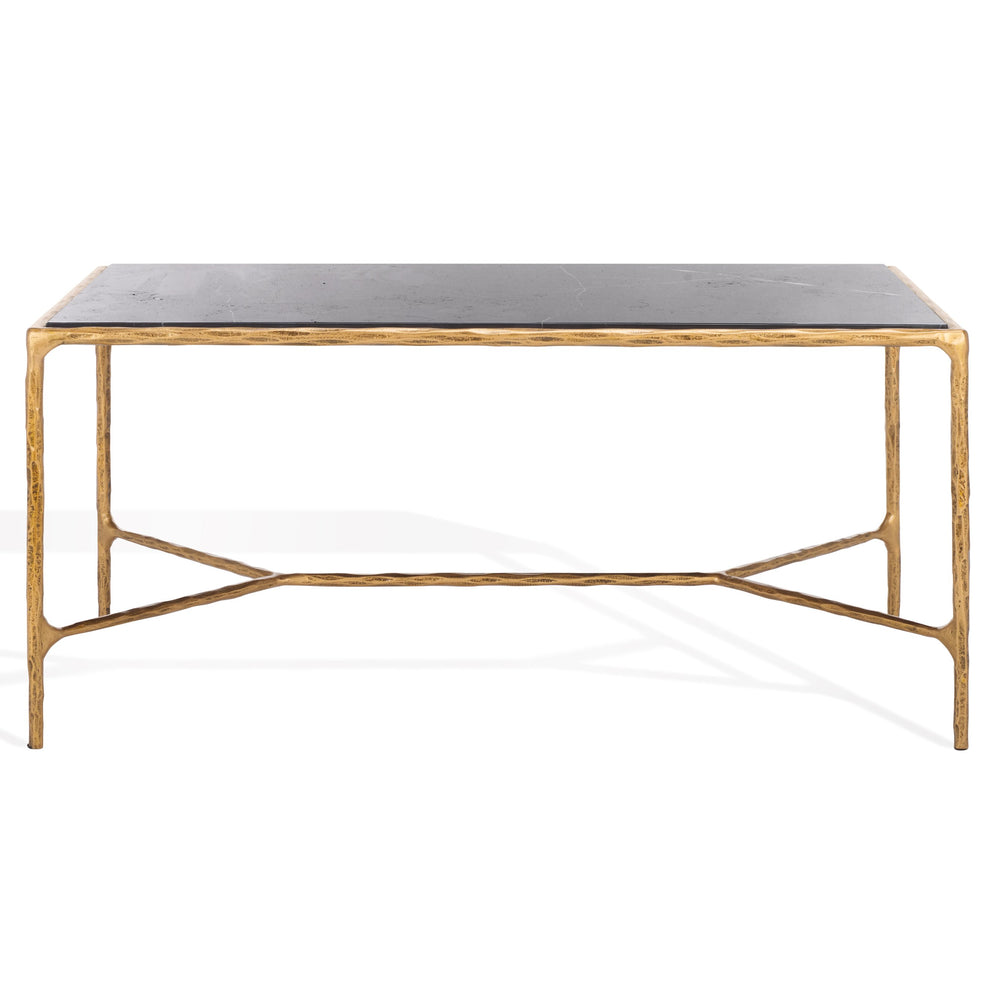 Safavieh Jessa Coffee Table: Elegant Black Marble Top With Sleek Brass & Forged Iron Frame For Luxurious Living Brass ,Black Metal ,Black Marble ,Wood Sfv9520f