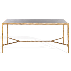 Safavieh Jessa Coffee Table: Elegant Black Marble Top With Sleek Brass & Forged Iron Frame For Luxurious Living Brass ,Black Metal ,Black Marble ,Wood Sfv9520f