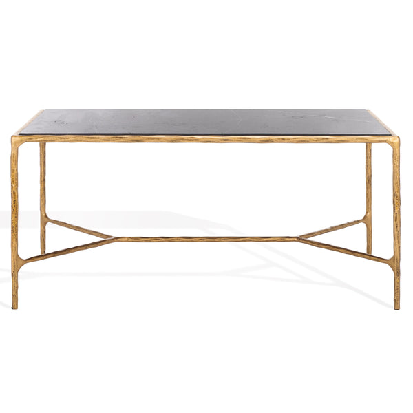 Safavieh Jessa Coffee Table: Elegant Black Marble Top With Sleek Brass & Forged Iron Frame For Luxurious Living Brass ,Black Metal ,Black Marble ,Wood Sfv9520f