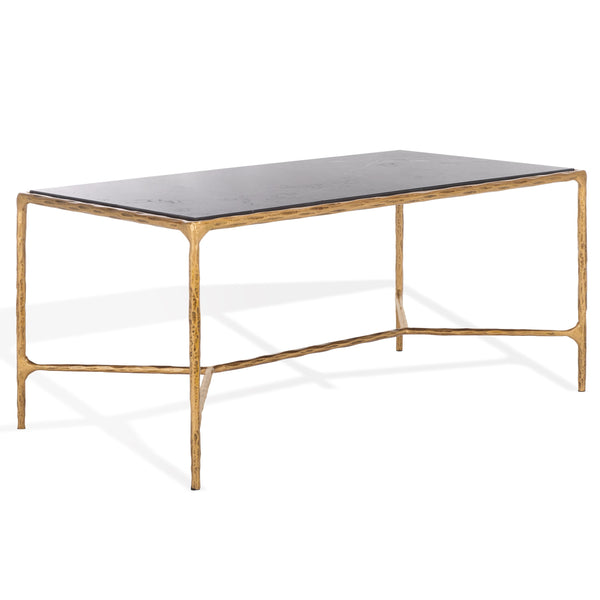 Safavieh Jessa Coffee Table: Elegant Black Marble Top With Sleek Brass & Forged Iron Frame For Luxurious Living Brass ,Black Metal ,Black Marble ,Wood Sfv9520f