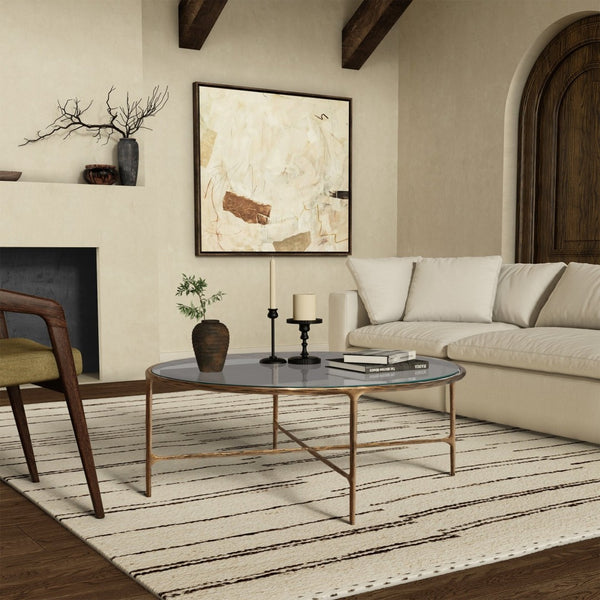 Safavieh JESSA Oval Metal Coffee Table - Elegant Tempered Glass Top with Sleek Forged Iron Frame Design Brass SFV9521A