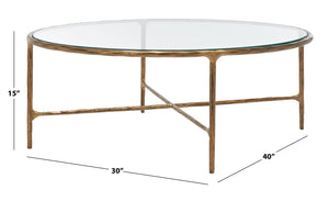 Safavieh JESSA Oval Metal Coffee Table - Elegant Tempered Glass Top with Sleek Forged Iron Frame Design Brass SFV9521A