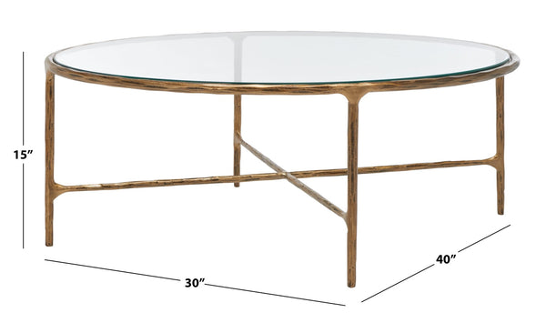 Safavieh JESSA Oval Metal Coffee Table - Elegant Tempered Glass Top with Sleek Forged Iron Frame Design Brass SFV9521A