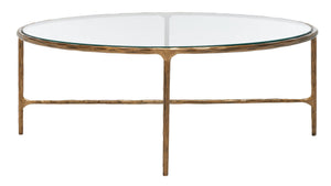 Safavieh JESSA Oval Metal Coffee Table - Elegant Tempered Glass Top with Sleek Forged Iron Frame Design Brass SFV9521A
