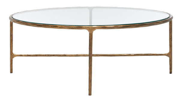 Safavieh JESSA Oval Metal Coffee Table - Elegant Tempered Glass Top with Sleek Forged Iron Frame Design Brass SFV9521A