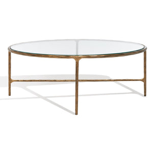 Safavieh JESSA Oval Metal Coffee Table - Elegant Tempered Glass Top with Sleek Forged Iron Frame Design Brass SFV9521A