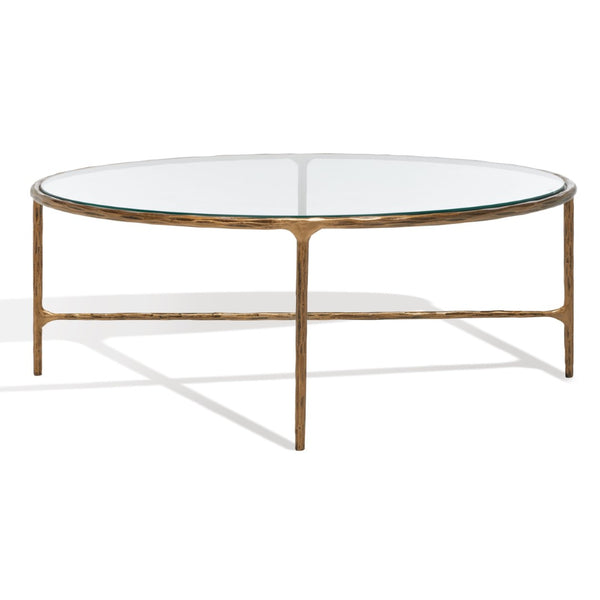 Safavieh JESSA Oval Metal Coffee Table - Elegant Tempered Glass Top with Sleek Forged Iron Frame Design Brass SFV9521A