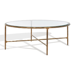 Safavieh JESSA Oval Metal Coffee Table - Elegant Tempered Glass Top with Sleek Forged Iron Frame Design Brass SFV9521A