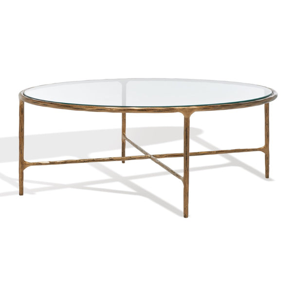 Safavieh JESSA Oval Metal Coffee Table - Elegant Tempered Glass Top with Sleek Forged Iron Frame Design Brass SFV9521A