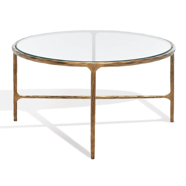 Safavieh JESSA Oval Metal Coffee Table - Elegant Tempered Glass Top with Sleek Forged Iron Frame Design Brass SFV9521A