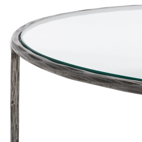 Safavieh JESSA Oval Metal Coffee Table - Elegant Tempered Glass Top with Sleek Forged Iron Frame Design Silver SFV9521B