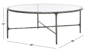 Safavieh JESSA Oval Metal Coffee Table - Elegant Tempered Glass Top with Sleek Forged Iron Frame Design Silver SFV9521B