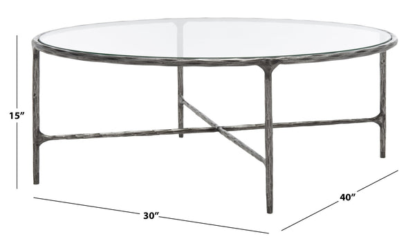 Safavieh JESSA Oval Metal Coffee Table - Elegant Tempered Glass Top with Sleek Forged Iron Frame Design Silver SFV9521B