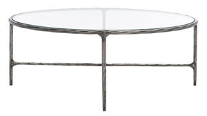 Safavieh JESSA Oval Metal Coffee Table - Elegant Tempered Glass Top with Sleek Forged Iron Frame Design Silver SFV9521B