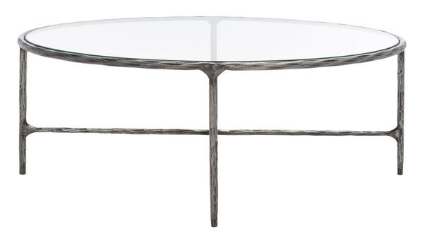 Safavieh JESSA Oval Metal Coffee Table - Elegant Tempered Glass Top with Sleek Forged Iron Frame Design Silver SFV9521B