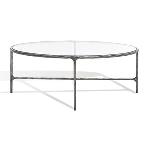 Safavieh JESSA Oval Metal Coffee Table - Elegant Tempered Glass Top with Sleek Forged Iron Frame Design Silver SFV9521B
