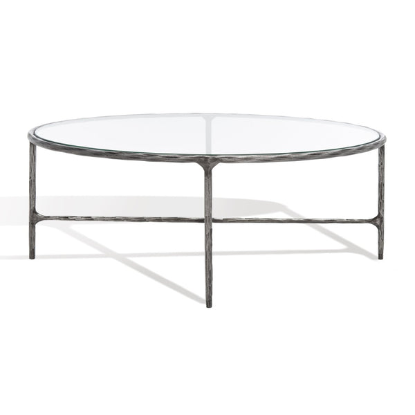 Safavieh JESSA Oval Metal Coffee Table - Elegant Tempered Glass Top with Sleek Forged Iron Frame Design Silver SFV9521B
