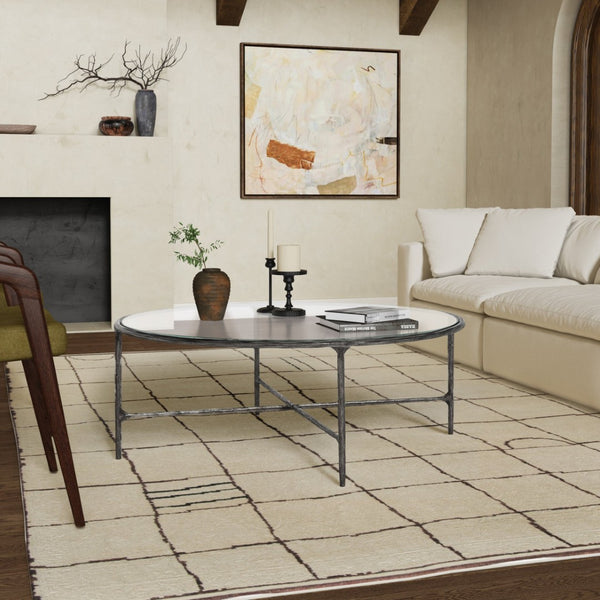 Safavieh JESSA Oval Metal Coffee Table - Elegant Tempered Glass Top with Sleek Forged Iron Frame Design Silver SFV9521B