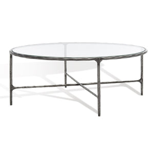 Safavieh JESSA Oval Metal Coffee Table - Elegant Tempered Glass Top with Sleek Forged Iron Frame Design Silver SFV9521B