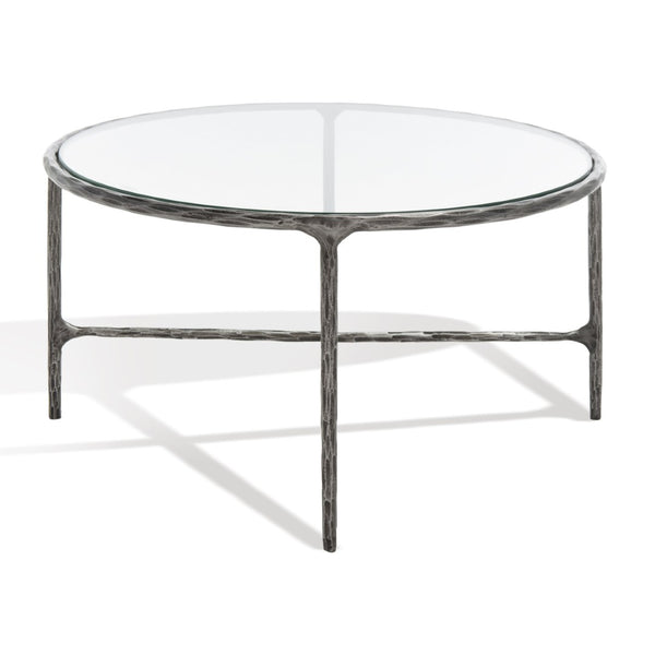 Safavieh JESSA Oval Metal Coffee Table - Elegant Tempered Glass Top with Sleek Forged Iron Frame Design Silver SFV9521B