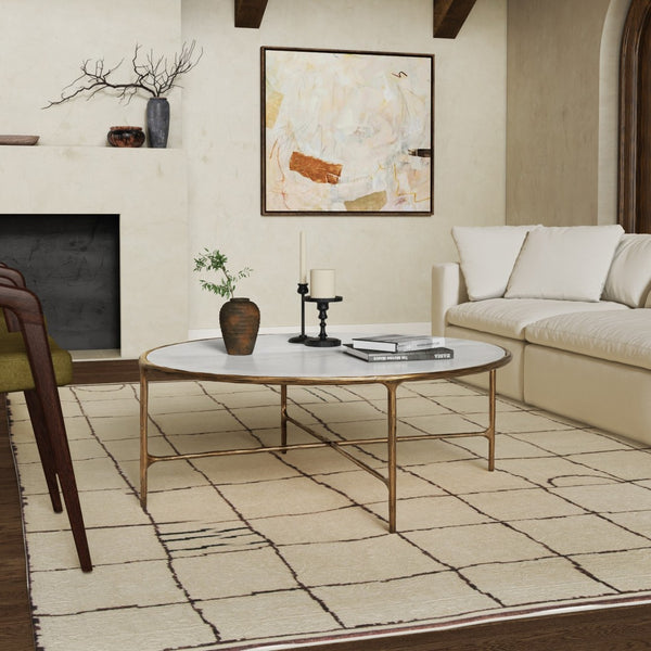 Safavieh JESSA Oval Coffee Table - Elegant Marble Top with Forged Iron Frame for Minimalist Living Spaces White / Brass SFV9521C
