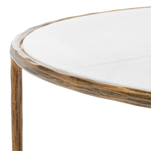 Safavieh JESSA Oval Coffee Table - Elegant Marble Top with Forged Iron Frame for Minimalist Living Spaces White / Brass SFV9521C
