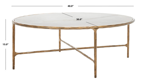 Safavieh JESSA Oval Coffee Table - Elegant Marble Top with Forged Iron Frame for Minimalist Living Spaces White / Brass SFV9521C