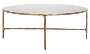 Safavieh JESSA Oval Coffee Table - Elegant Marble Top with Forged Iron Frame for Minimalist Living Spaces White / Brass SFV9521C