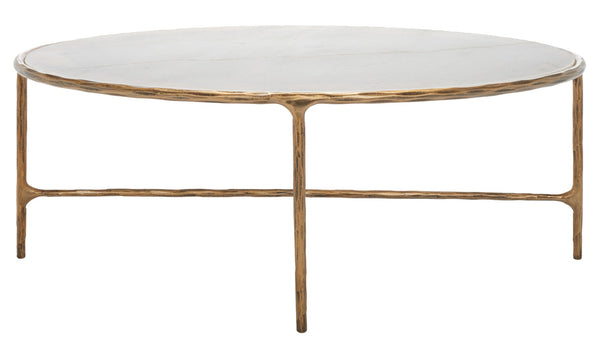Safavieh JESSA Oval Coffee Table - Elegant Marble Top with Forged Iron Frame for Minimalist Living Spaces White / Brass SFV9521C