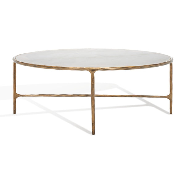 Safavieh JESSA Oval Coffee Table - Elegant Marble Top with Forged Iron Frame for Minimalist Living Spaces White / Brass SFV9521C