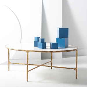 Safavieh JESSA Oval Coffee Table - Elegant Marble Top with Forged Iron Frame for Minimalist Living Spaces White / Brass SFV9521C
