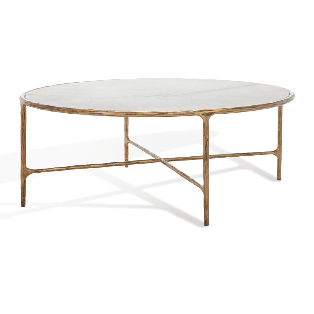 Safavieh JESSA Oval Coffee Table - Elegant Marble Top with Forged Iron Frame for Minimalist Living Spaces White / Brass SFV9521C